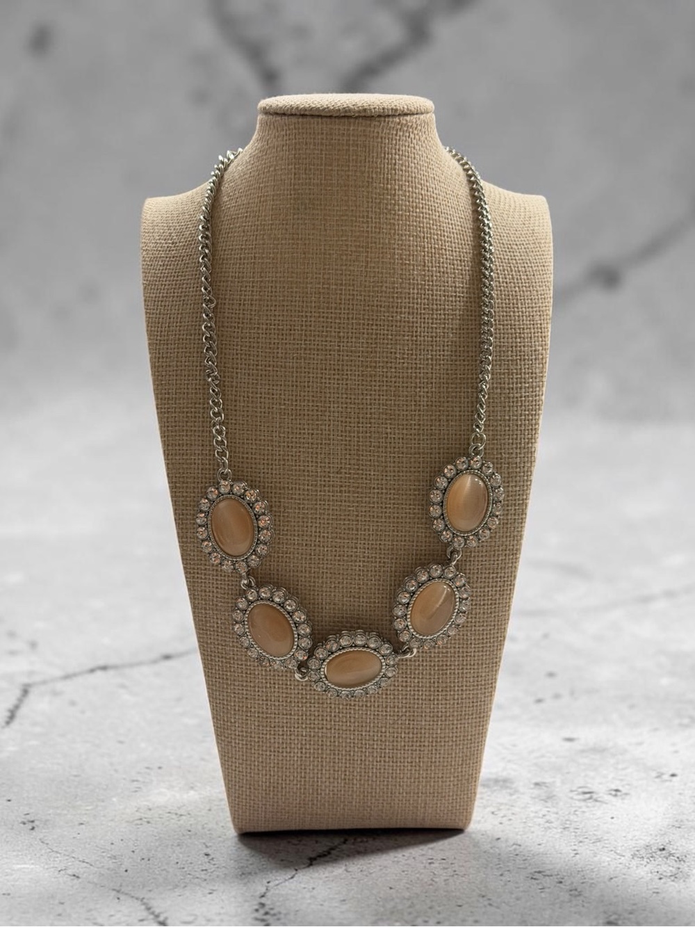 Beige Stone Halo Statement Necklace